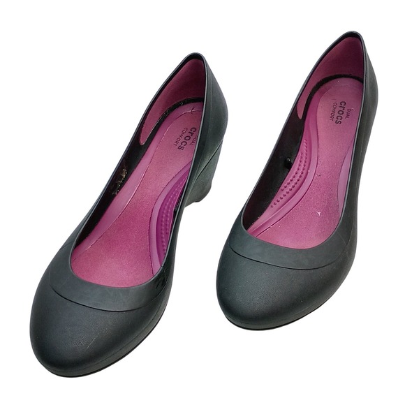 CROCS Shoes - Crocs Lina Wedge Pumps Womens 10 Black Dual Comfort Round Toe Shoes J4